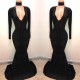 Black Lace V-Neck Prom Party Gowns| Mermaid Long-Sleeve Evening Gowns