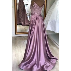 Spaghetti Strap Lilac Sleeveless Evening Dress with Overskirt Chic V-back Prom Party Gowns with gorgeous Lace appliques