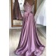 Spaghetti Strap Lilac Sleeveless Evening Dress with Overskirt Chic V-back Prom Party Gowns with gorgeous Lace appliques