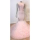 Pink Halter Sleeveless Mermaid Prom Dresses New Arrival Chic Open Back Lace Tulle Evening Gowns