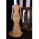 Champagne Two-piece Strapless Long Mermaid Prom Dresses with Choker