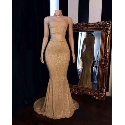 Champagne Two-piece Strapless Long Mermaid Prom Dresses with Choker