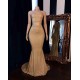 Champagne Two-piece Strapless Long Mermaid Prom Dresses with Choker