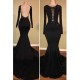 Chic Black Mermaid Prom Party GownsLong Sleeves With Lace Appliques