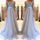 Off-the-Shoulder Half Sleeve Evening Dresses Formal Lace Appliques Prom Party Gowns with Belt