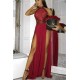 Chic Burgundy High Neck Long Evening Dresses Lace Open Back Prom Party Gowns