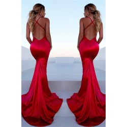 Gorgeous Red Halter Elegant Lace Up Prom Dresses Sleeveless Ruffles Chic Mermaid Side Slit Evening Dresses