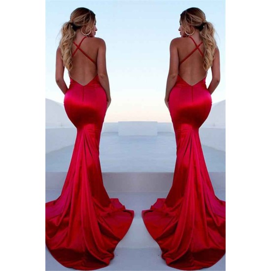 Gorgeous Red Halter Elegant Lace Up Prom Dresses Sleeveless Ruffles Chic Mermaid Side Slit Evening Dresses