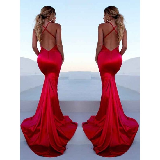Gorgeous Red Halter Elegant Lace Up Prom Dresses Sleeveless Ruffles Chic Mermaid Side Slit Evening Dresses