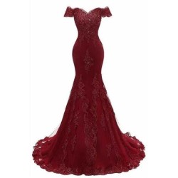 Gorgeous Burgundy Prom Party Gowns| Mermaid Lace Evening Gowns