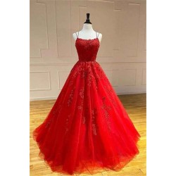 Spaghetti Straps Floral Lace Aline Evening Gown Sleeveless Prom Party Gowns