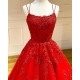 Spaghetti Straps Floral Lace Aline Evening Gown Sleeveless Prom Party Gowns