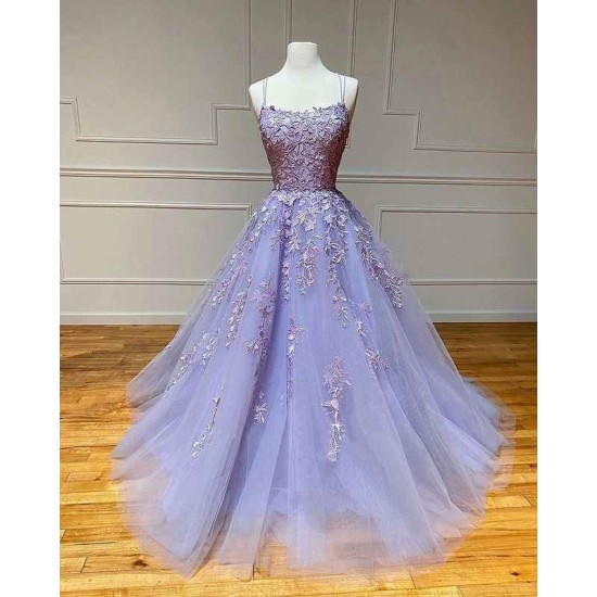 Spaghetti Straps Floral Lace Aline Evening Gown Sleeveless Prom Party Gowns
