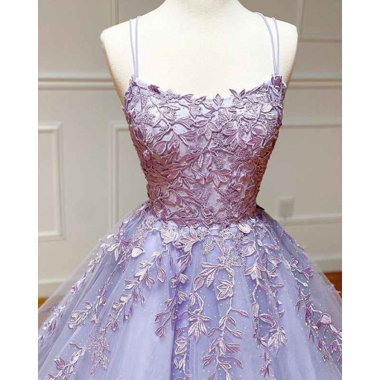 Spaghetti Straps Floral Lace Aline Evening Gown Sleeveless Prom Party Gowns