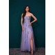 Lavender Spaghetti Strap Lace Appliques High split Prom Dress