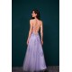 Lavender Spaghetti Strap Lace Appliques High split Prom Dress