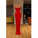 Spaghetti starp Front-ruffle Orange Sheath Prom Dress