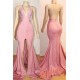 Elegant Pink Prom Party Gowns| Backless Lace Evening Gown With Slit