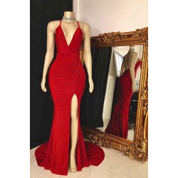 V-neck Cross Back Sleeveless Long Mermaid Prom Dresses