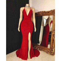 V-neck Cross Back Sleeveless Long Mermaid Prom Dresses