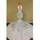 Sexy Hater Deep V-Neck Backless Ivory Prom Dress with Flowers Bottom