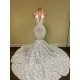 Sexy Hater Deep V-Neck Backless Ivory Prom Dress with Flowers Bottom