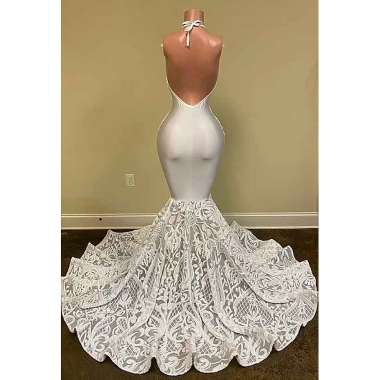 Sexy Hater Deep V-Neck Backless Ivory Prom Dress with Flowers Bottom