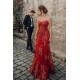 Sweetheart Floral Partten Evening Gown Floor Length Tulle Party Dress