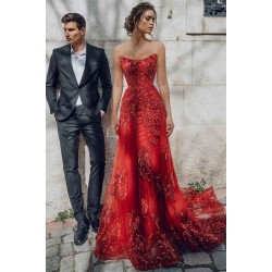 Sweetheart Floral Partten Evening Gown Floor Length Tulle Party Dress