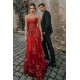Sweetheart Floral Partten Evening Gown Floor Length Tulle Party Dress