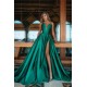 Deep Double V-neck Evening Maxi Dress Satin Front Split Party Gowns