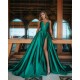 Deep Double V-neck Evening Maxi Dress Satin Front Split Party Gowns