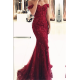 Gorgeous Off-the-shoulder Lace Appliques Red Mermaid Evening Dress