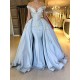 Elegant Sky Blue Mermaid Off-the-Shoulder Prom Dresses Sweetheart Discount Overskirt Evening Dresses On Sale