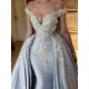 Elegant Sky Blue Mermaid Off-the-Shoulder Prom Dresses Sweetheart Discount Overskirt Evening Dresses On Sale