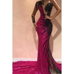 Chic Mermaid Evening Dresses One Sleeve Open Back Pageant Dress
