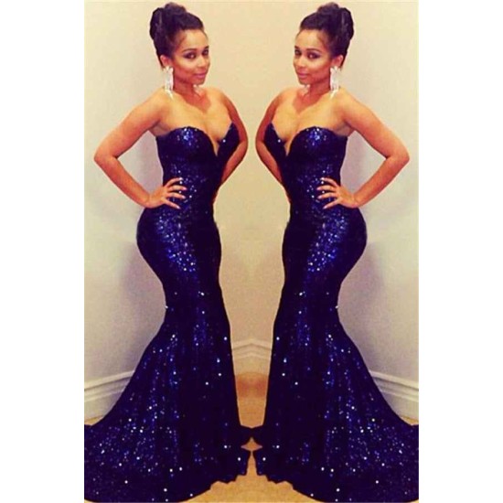 Charming Sequined Sweetheart Sequined Mermaid Chic Evening Gowns with Train