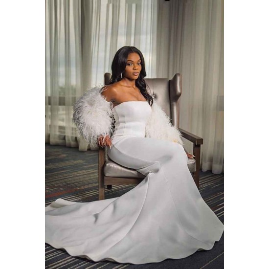 Charming Strapless Slim Evening Gowns Trumpt Train