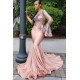 One Shoulder Slim Evening Gowns Ruffle Sleeve Sweep Train
