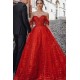 Unique Red Off-the-shoulder Sparkle Puffy Evening Dress