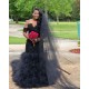 Trendy Off-the-Shoulder Sparkle Beads Prom Dresses Fit and Flare Tulle Ruffles Evening Gowns