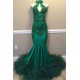 Elegant Beads Appliques Halter Prom Dresses Fit and Flare Sleeveless Tulle Evening Gowns