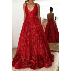 Hot Ruby backless Shining Sequin V-neck Ball Gown Evening Gowns On Sale