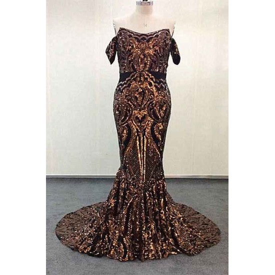 Luxurious Strapless Mermaid Golden Appliques Evening Dresses