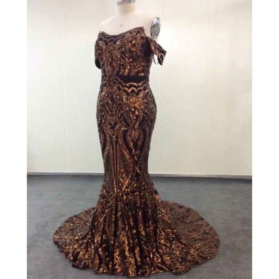 Luxurious Strapless Mermaid Golden Appliques Evening Dresses