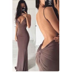Chic Backless Sheath Long Evening Dress Spaghetti Strap Formal Dresses
