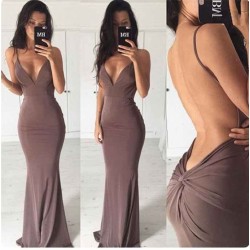 Chic Backless Sheath Long Evening Dress Spaghetti Strap Formal Dresses