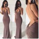 Chic Backless Sheath Long Evening Dress Spaghetti Strap Formal Dresses