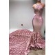 Gorgeous Pink Flowers Mermaid Halter Sleeveless Evening Gown