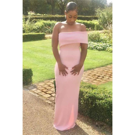 Off-the-shoulder Pink Floor Length Mermaid Bridesmaid Dresses